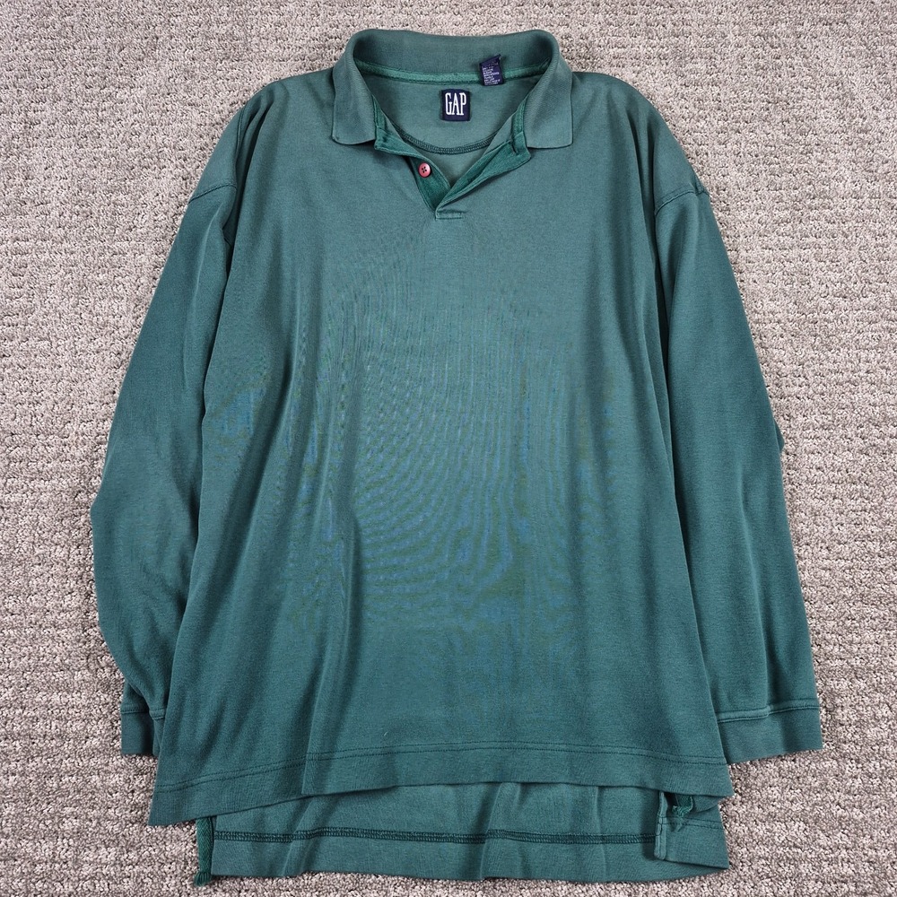 Vintage GAP Rugby Shirt Mens (L) Green Faded Long Sleeve Polo 90s Hong Kong